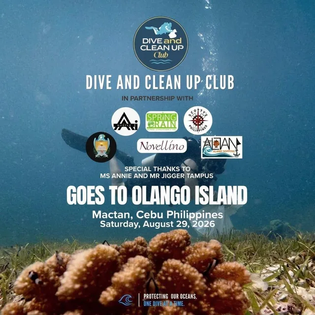 Dive and Clean Up Club goes to Olango Island poster, Mactan, Cebu, Philippines, Saturday 29 August 2026, with AI Hustle among the partners